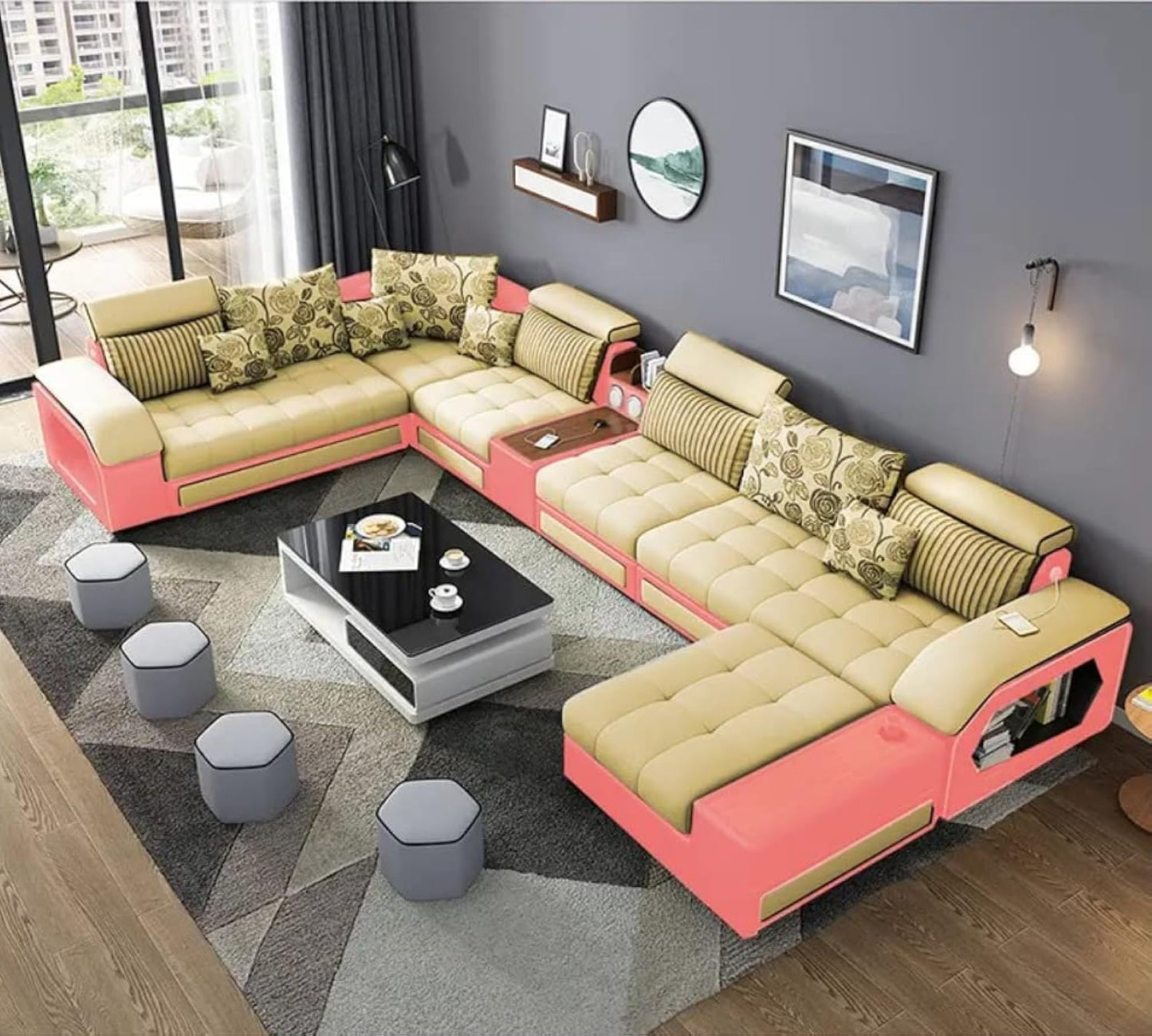 Living room furniture sofa set modern couch, lounge suite luxury sofa set design modern sofa living room furniture (White+Brown)