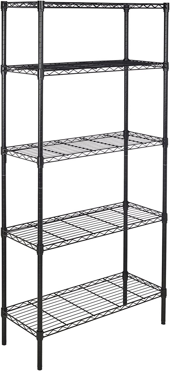 Amazon Basics 5-Shelf Adjustable, Heavy Duty Storage Shelving Unit (158.5 kgs loading capacity per shelf), Steel Organizer Wire Rack, Black (91.4 x 35.5 x 182.8 cm)