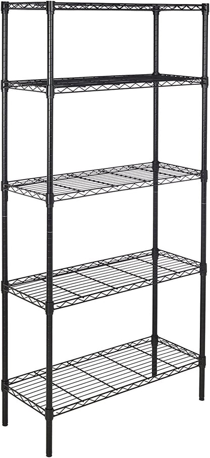 Amazon Basics 5-Shelf Adjustable, Heavy Duty Storage Shelving Unit (158.5 kgs loading capacity per shelf), Steel Organizer Wire Rack, Black (91.4 x 35.5 x 182.8 cm)