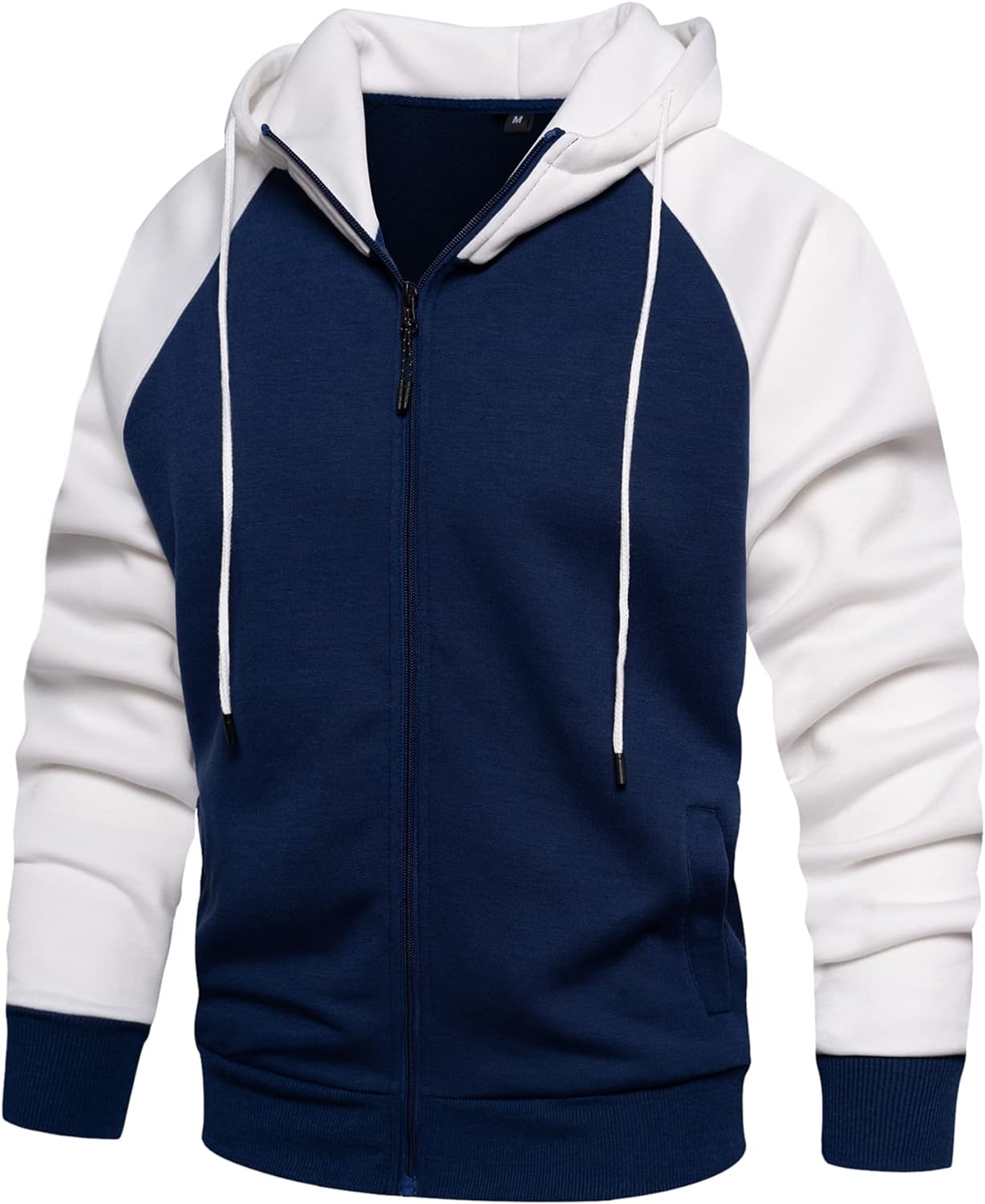 Mens Hoodies Zip Up Hoodie Patchwork Long Sleeve Fleece Jacket Work Hoodies Winter Warm Hooded Top With Pockets