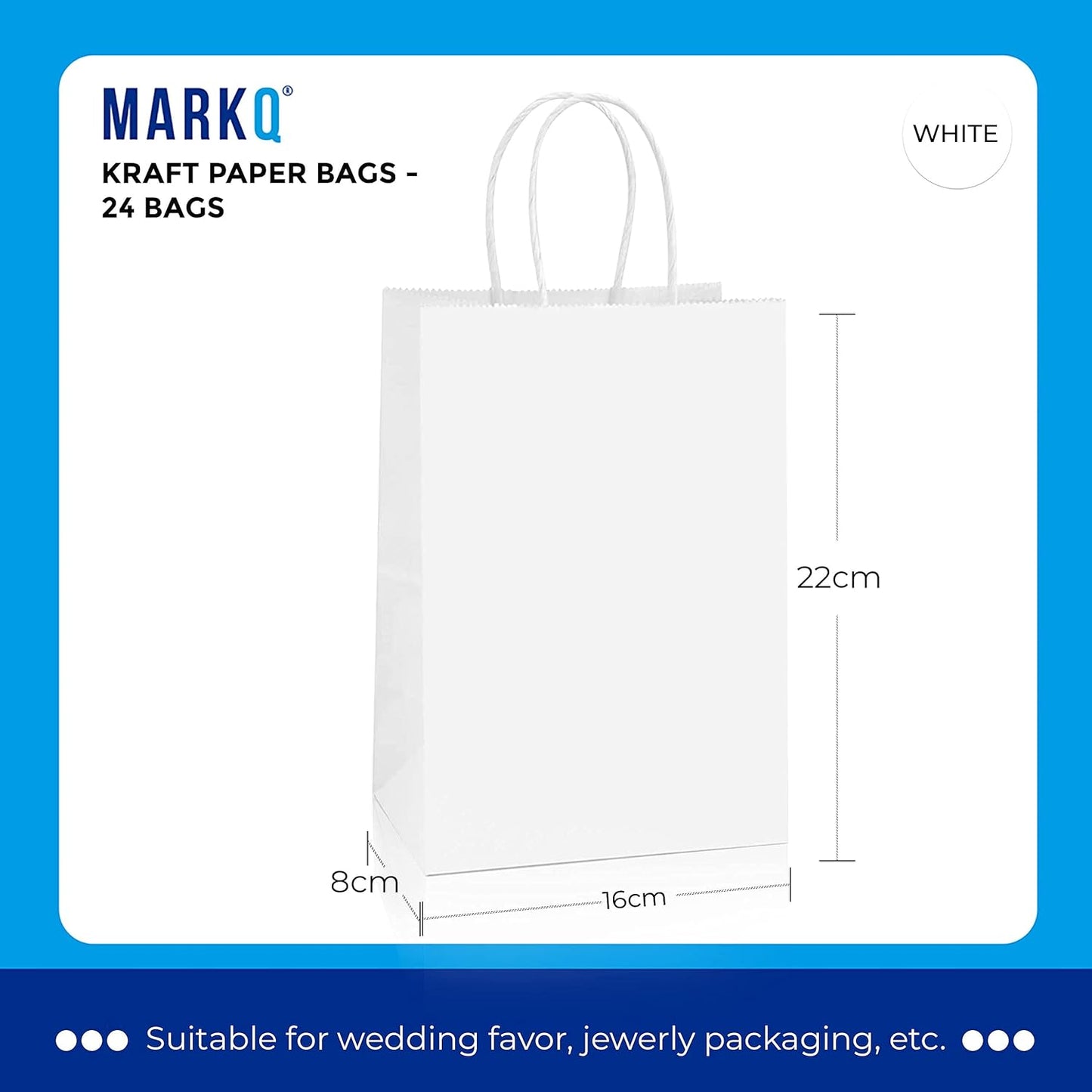 MARKQ 24 Bags Black Paper bags with handles 15 x 11 x 6 cm Small Gift bags for Birthday Party Favors, Weddings, Retail, Shopping, Bridal Shower