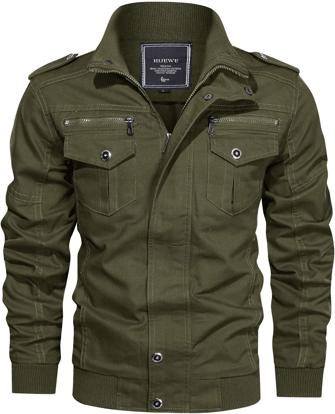 Men's Military Jacket Cargo Casual Coat Lightweight Outwear Cotton Stand Collar Windbreaker