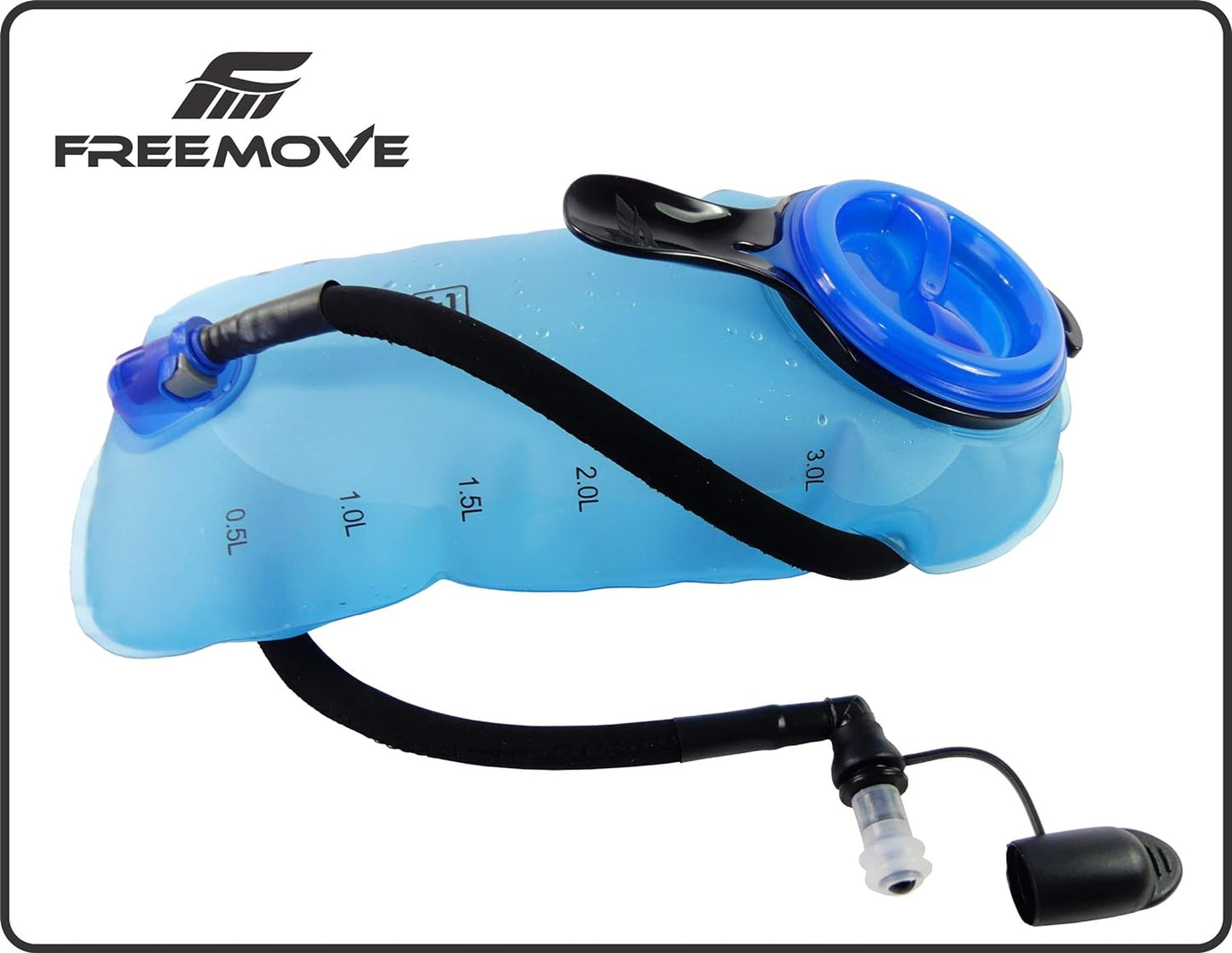 FREEMOVE 2L Hydration Bladder with Cleaning Kit or 3L Water Bladder >Blue or Green< Leak Proof Hydration Pack, Tasteless & BPA Free, TPU Water Reservoir, Quick Release Insulated Tube & Shutoff Valve