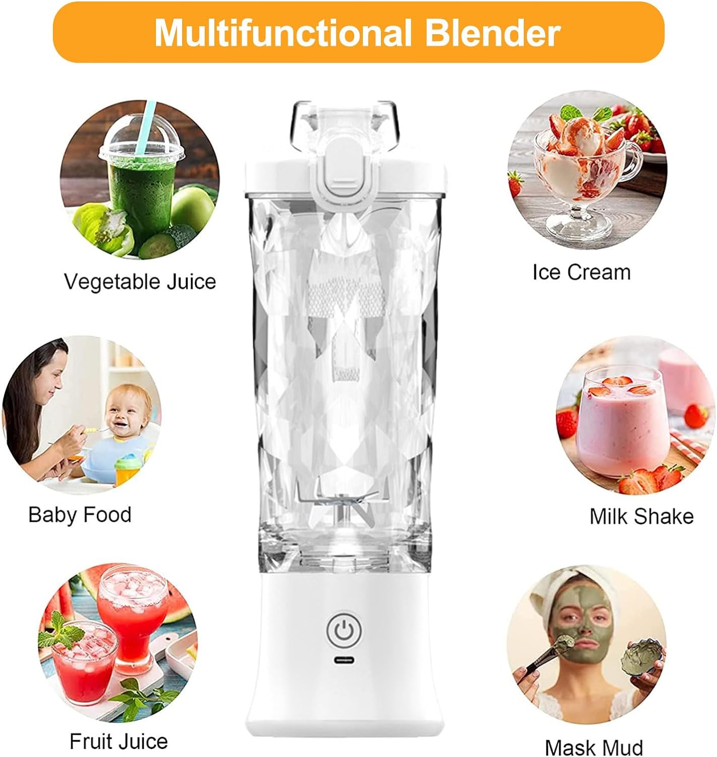 TDOO Portable Blender Personal Size Blender for Shakes and Smoothies with 14 Oz BPA Free Travel Cup, Mini Blender Cup with 6 Blades, USB Rechargeable for Office, Gym, Kitchen