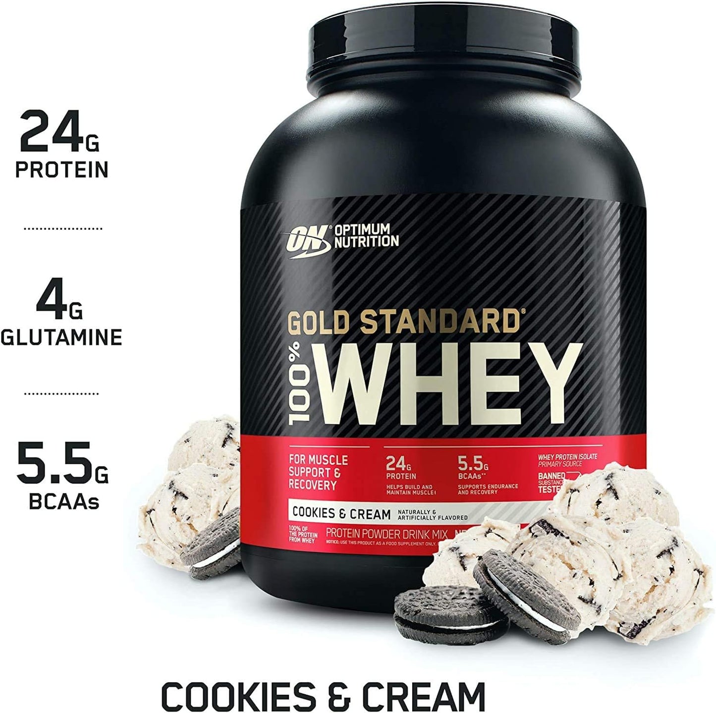 Optimum Nutrition (ON) Gold Standard 100% Whey Protein Powder Primary Source Isolate, 24 Grams of Protein for Muscle Support and Recovery - Delicious Strawberry, 10 Lbs, 146 Servings (4.53 KG)