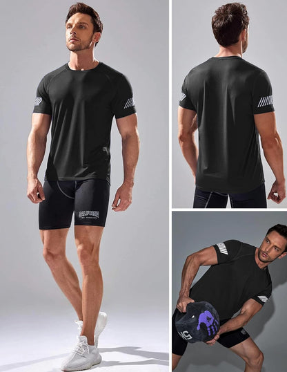 5 Pack Men’s Active Quick Dry Crew Neck T Shirts | Athletic Running Gym Workout Short Sleeve Tee Tops Bulk