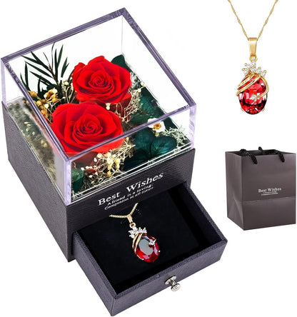 MINCHEDA Eternal Rose Gift for Women, Preserved Rose with Necklace, Real Flower Jewelry Gifts for Mother Day, Valentines, Birthday, Anniversary