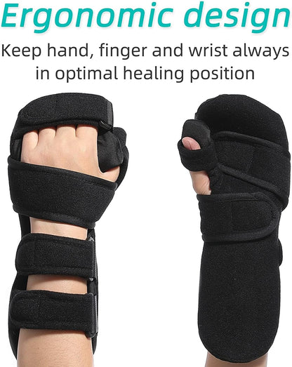 Azonee Stroke Resting Hand Splint Night Immobilizer Wrist Finger Brace for Flexion Contractures Functional 5 Finger Stabilizer Wrap for Muscle Atrophy Rehab Arthritis Pain(Large, Left)