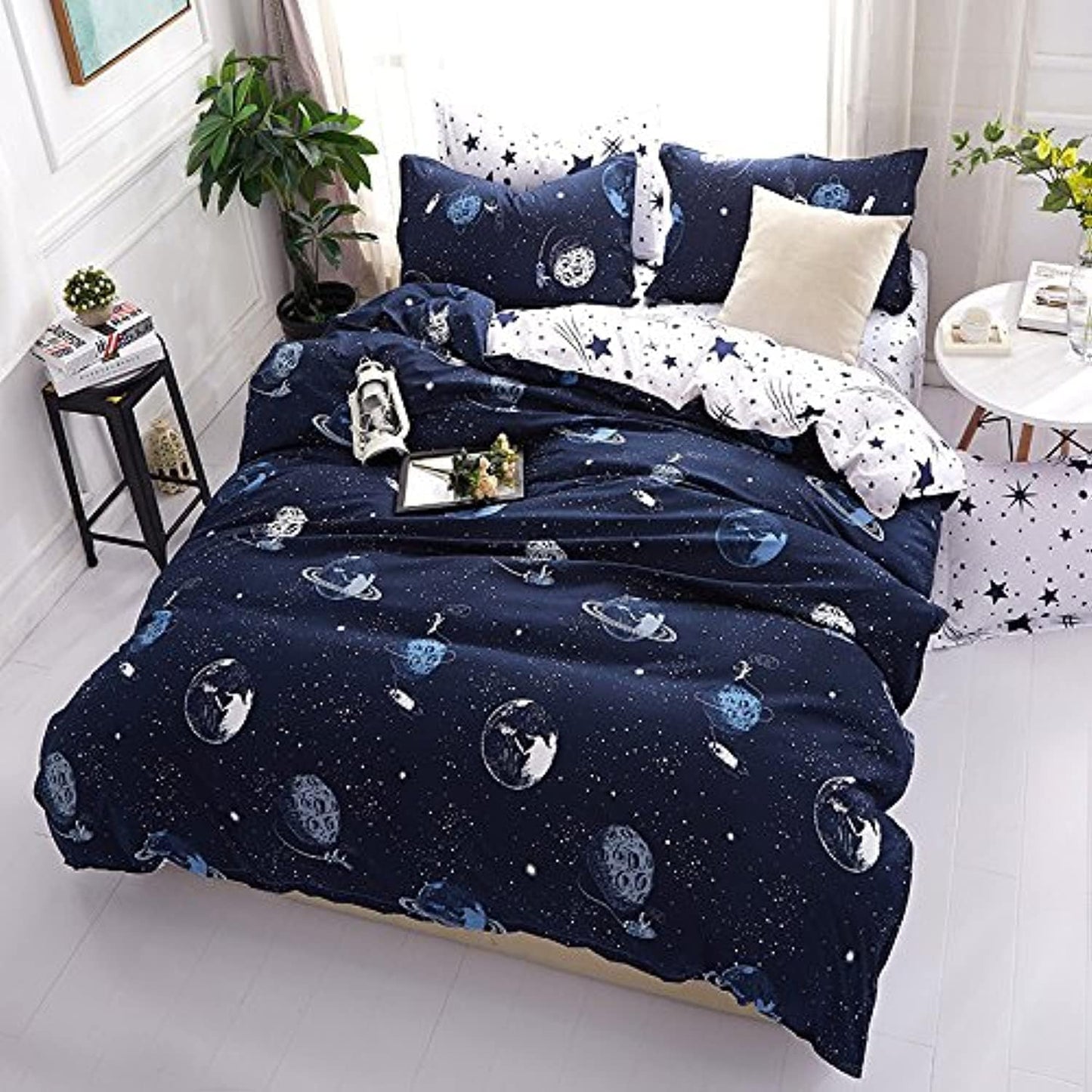 Golden Home King Size/Single Size Bedsheet duvet cover pillow case 6pcs One Set High Cotton Quality Bedding Set Kids' Duvet Covers (Blue＆Pink, Single Size)