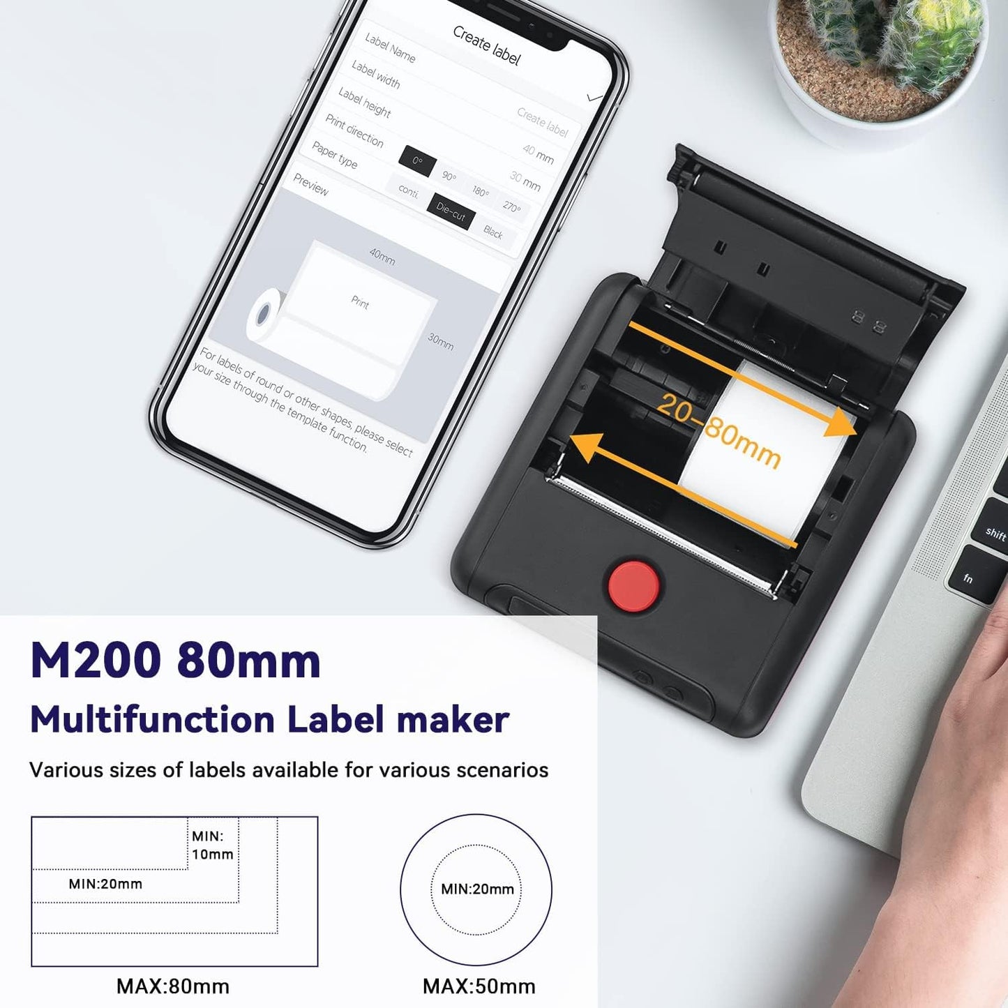 Phomemo Label Maker Machine - Phomemo M110 Portable Bluetooth Thermal Label Printer. Sticker Maker, Barcode Printer for Clothing, Jewelry, Retail, Mailing,support Arabic and English,For iOS & Android