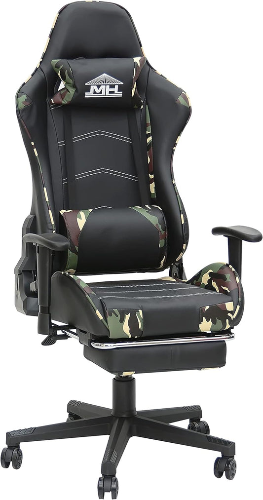 Modern design Best Executive gaming chair MH-FR33 for Video Gaming Chair for Pc with fully reclining back and head rest amd footrest and soft leather (Black army)