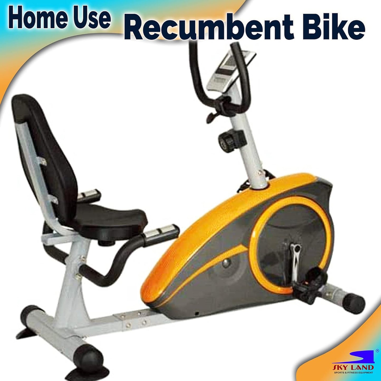 SKY LAND Fitness Exercise Bike Magnetic Recumbent Bike With Digital Monitor - Lazy Bike For Indoor Cycling Exercise, Orange Grey