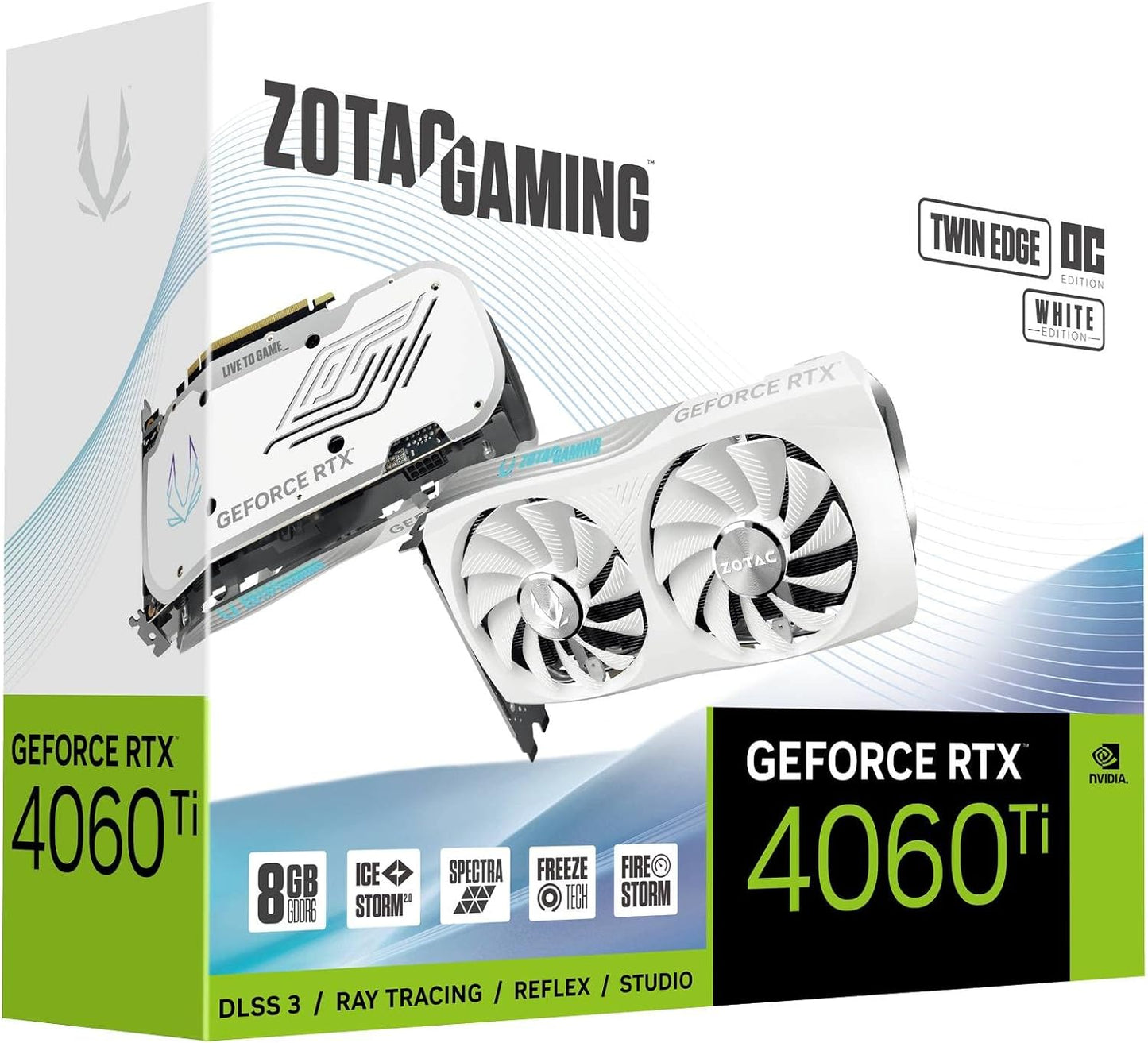 ZOTAC Gaming GeForce RTX 4060 Ti 8GB Twin Edge OC White Edition DLSS 3 8GB GDDR6 128-bit 18 Gbps PCIE 4.0 Compact Graphics Card, IceStorm 2.0 Advanced Cooling, Spectra RGB Lighting, ZT-D40610Q-10M