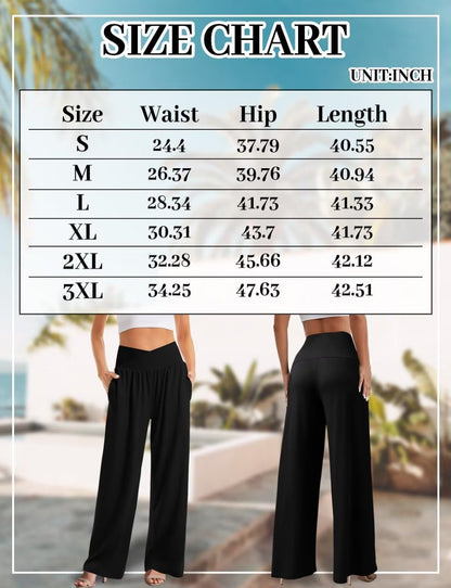 JZC Women's Wide Leg Casual Pants Cross Waist Palazzo Lounge Pajama Flowy Pants Yoga Sweatpants with Pockets