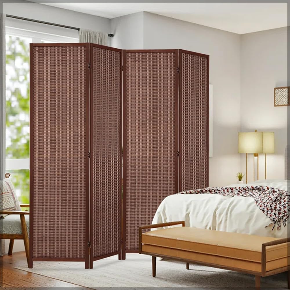 YATAI Wooden Room Dividers and Folding Privacy Screens 4 Panel Foldable Portable Rattan Room Separating Divider,Handwork Wood Mesh Woven Design Room Divider Room Partition Wall Screen.HY2304008