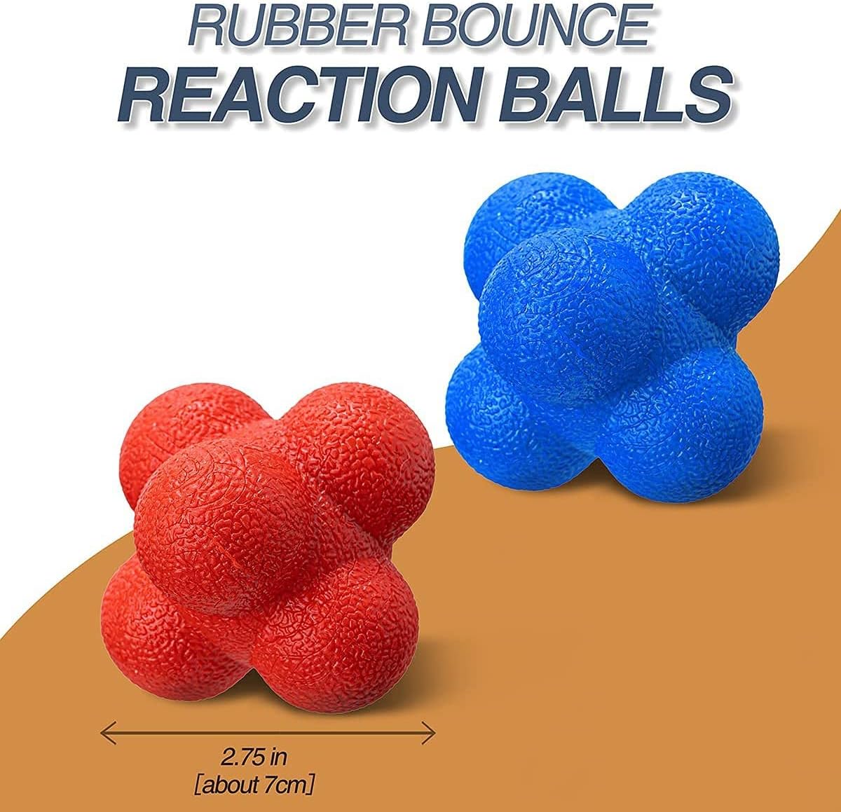 Hexagonal Reaction Ball, KASTWAVE High Density Rubber Reaction Bounce Balls for Coordination Agility Speed Reflex Training (2 Pack Blue and Red)