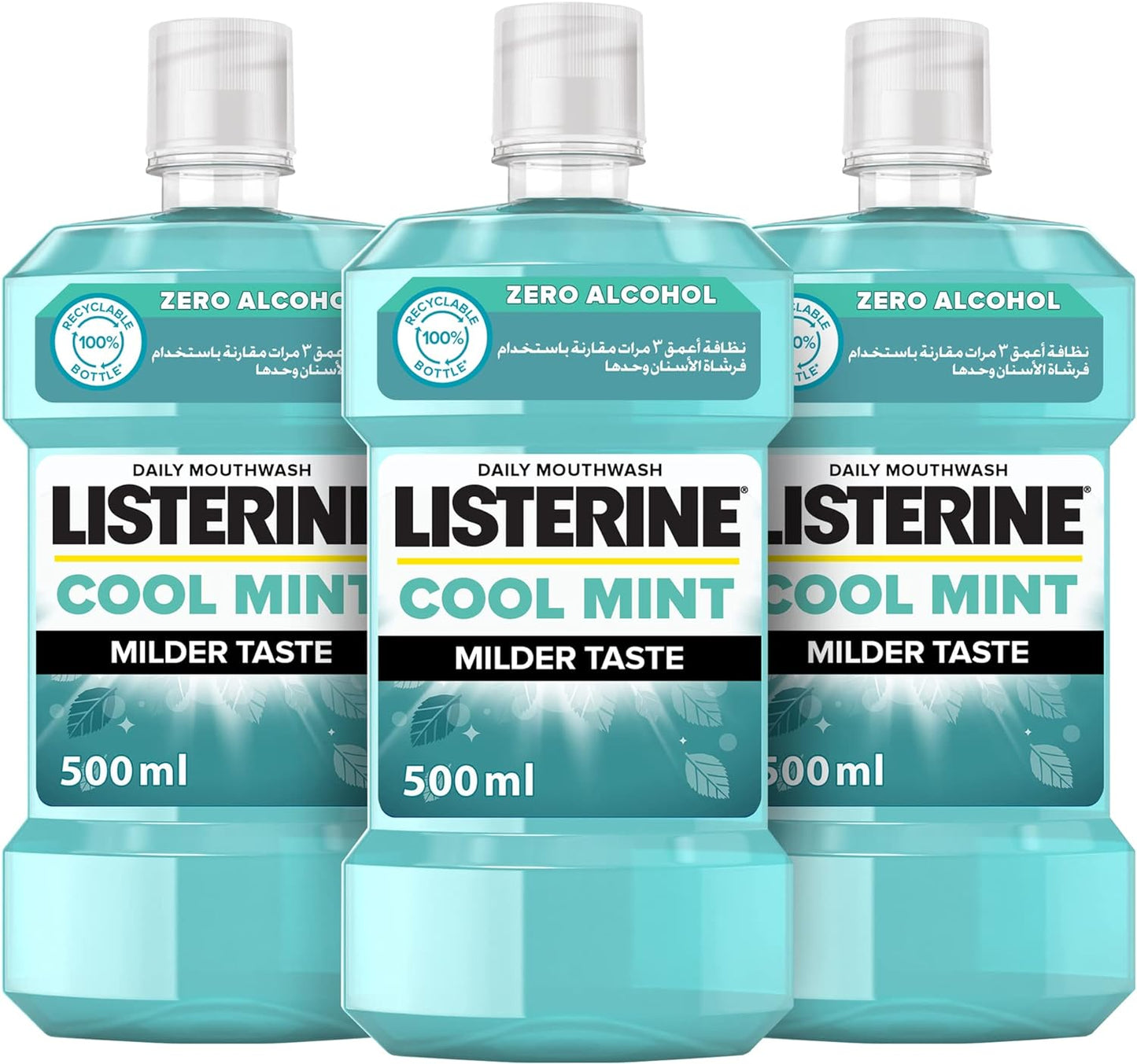 Listerine Cool Mint Mouthwash, Pack of 3x500ml, Mouth Freshener from Listerine for a Fresh Healthy Breath, 24 Hour Protection Against Plaque, Refreshing Sensation, for a Healthier Mouth