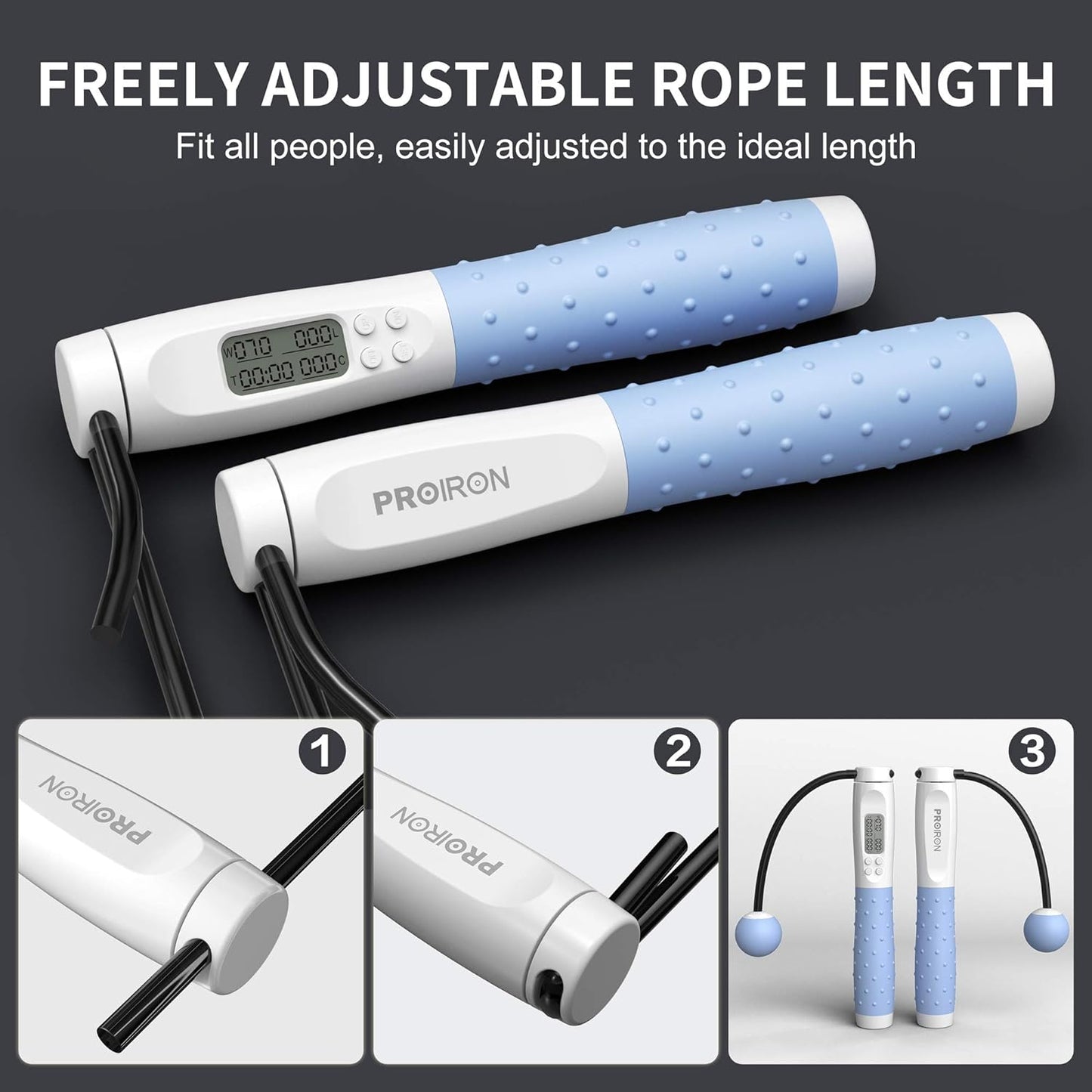 PROIRON Skipping Rope, Digital Jump Rope Adjustable Weights/Length Cordless Jumping Rope with Calorie Counter/Alarm Reminder Weighted Jump Rope for Fitness, Exercise, Boxing, MMA, Gym