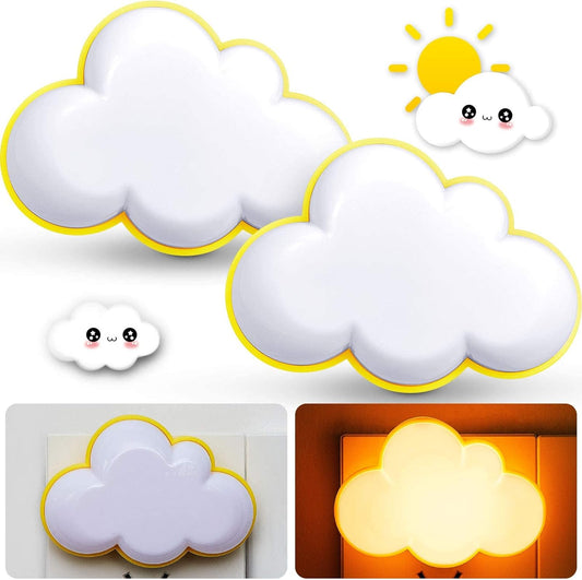 2 Pcs LED Night Light Cloud Shape Lights, SYOSI, Wall Plug into Baby Nursery Warm Lamp With Sensor, Plug-in Intelligent Nightlight for Kids Bedroom Hallway (Yellow)