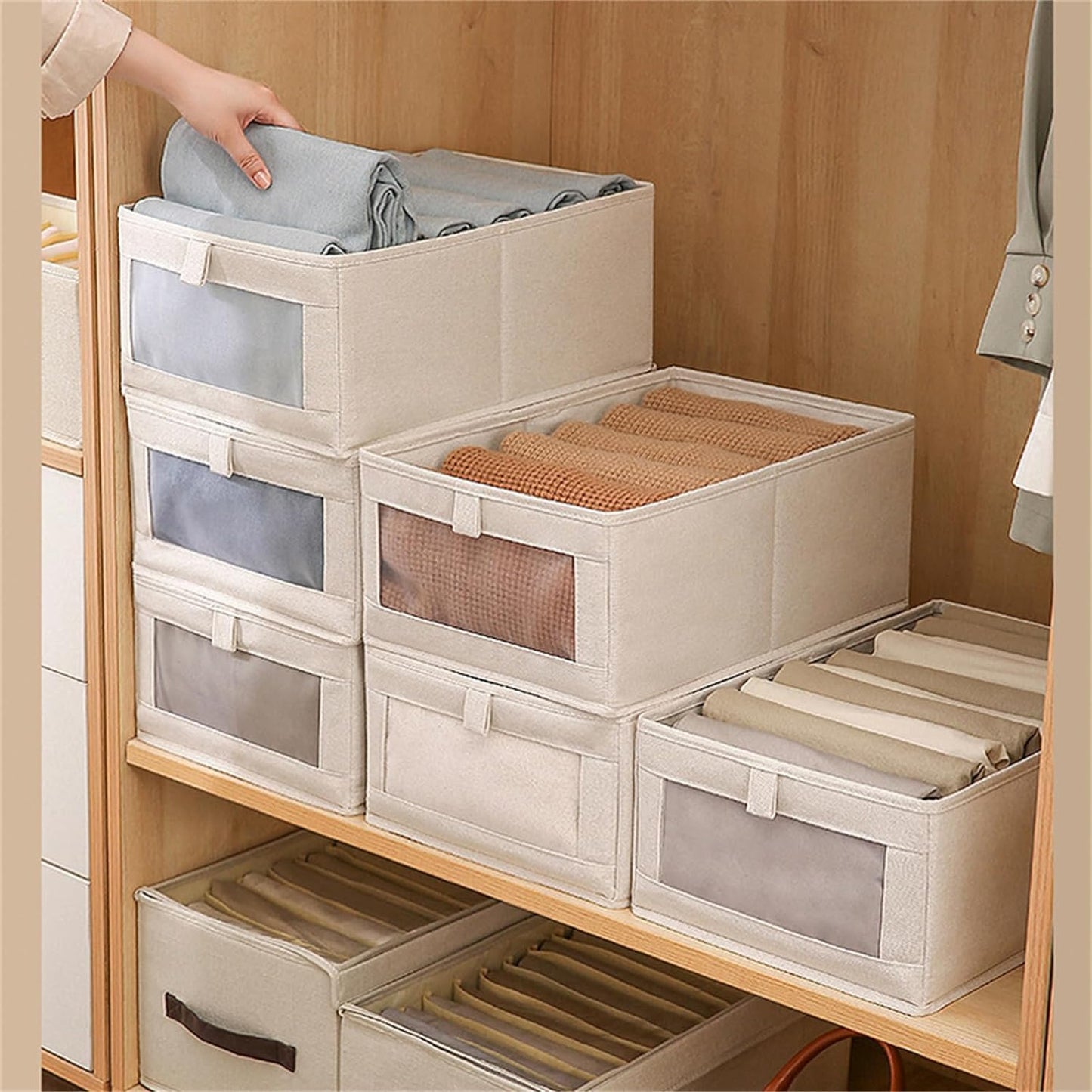 TAME Wardrobe Clothes Organizer, 4 Pack Drawer Organizers and Storage, Foldable Closet Organizer Bins Storage Containers for Organizing Clothing Jeans Toys Book Shelves Closet Wardrobe