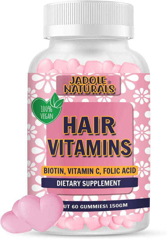 Jadole Naturals Hair Vitamins 60 Gummies Supplement with Vitamin C, Biotin & Folic Acid Supports Hair Growth, Hair Loss, Healthy Hair, Skin & Nails | Hair Multivitamins Supplements for Men Women's