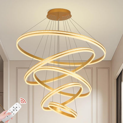 YATAI 5-Rings Luxury Dimmable Chandelier, Remote Control Modern LED Chandelier, 450W Adjustable Height and Ceiling Foyer Chandelier Light Fixtures for Dining Room, Entryway, Staircase and Hall