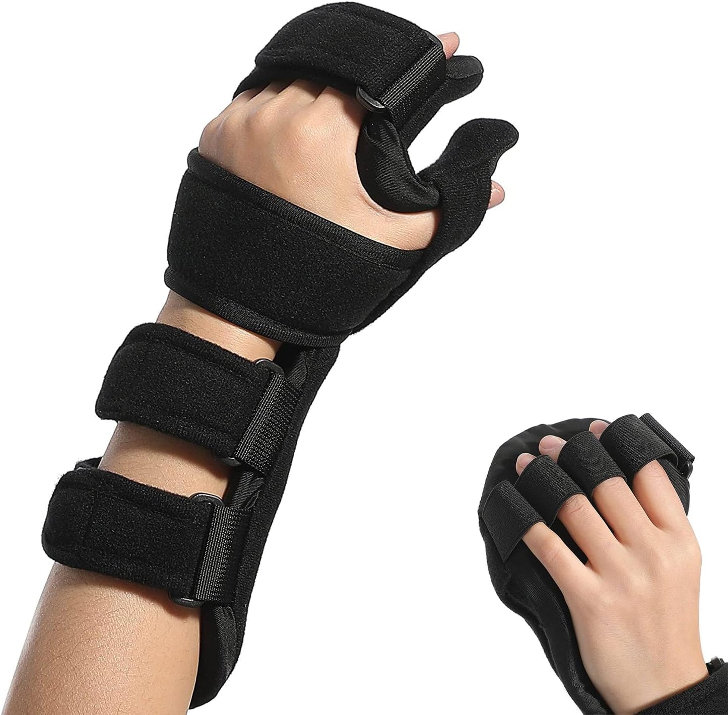 Azonee Stroke Resting Hand Splint Night Immobilizer Wrist Finger Brace for Flexion Contractures Functional 5 Finger Stabilizer Wrap for Muscle Atrophy Rehab Arthritis Pain(Large, Left)