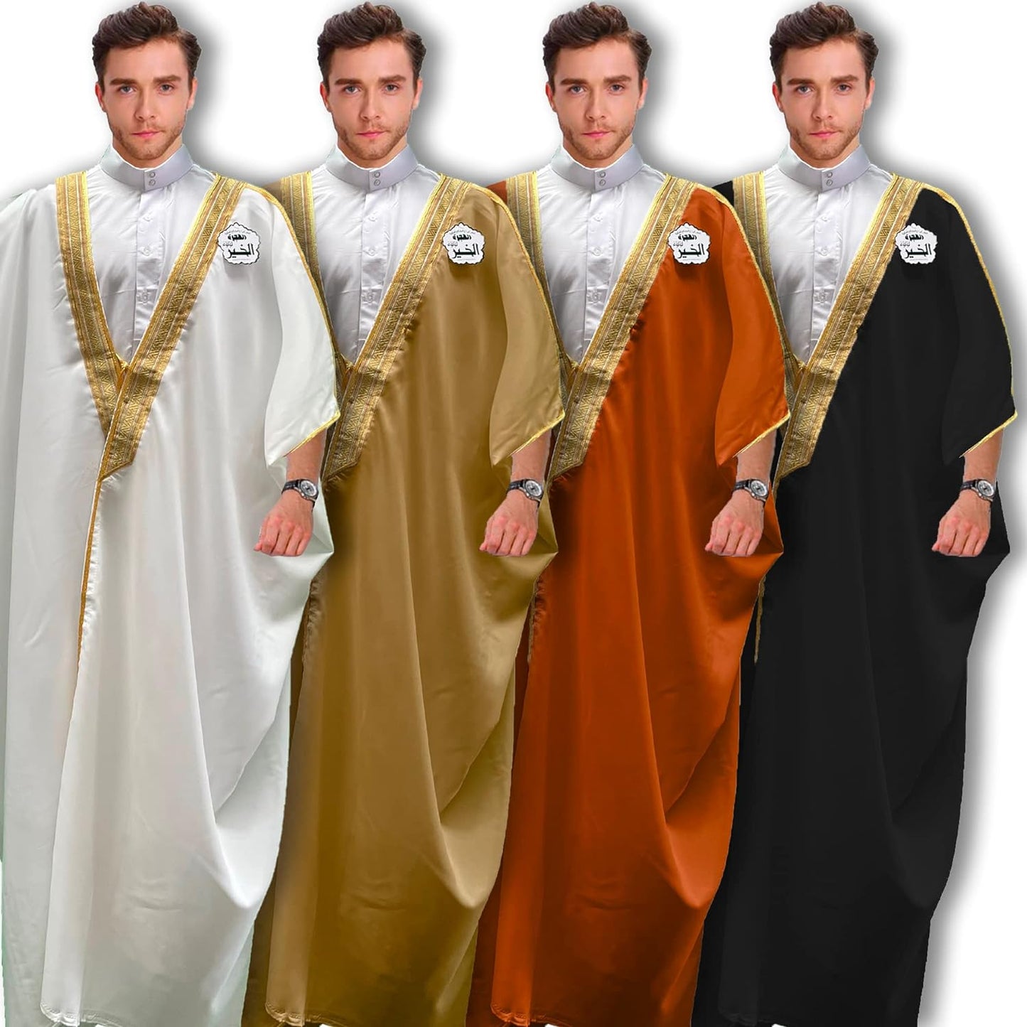 Desert Dress Arab Dress Mens Thobe Saudi Mens Robe Eid Arabic Bisht Coat Imam Sheikh - Black, Black, One size