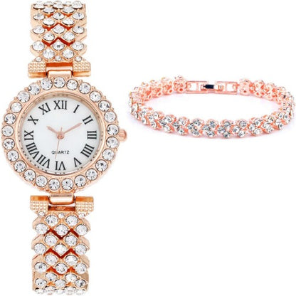 Luxury Womens Watch with Bracelet Gifts Set Rose Gold for Lady Female Elegant Wrist Watches Ladies Stylish Bracelet Watches