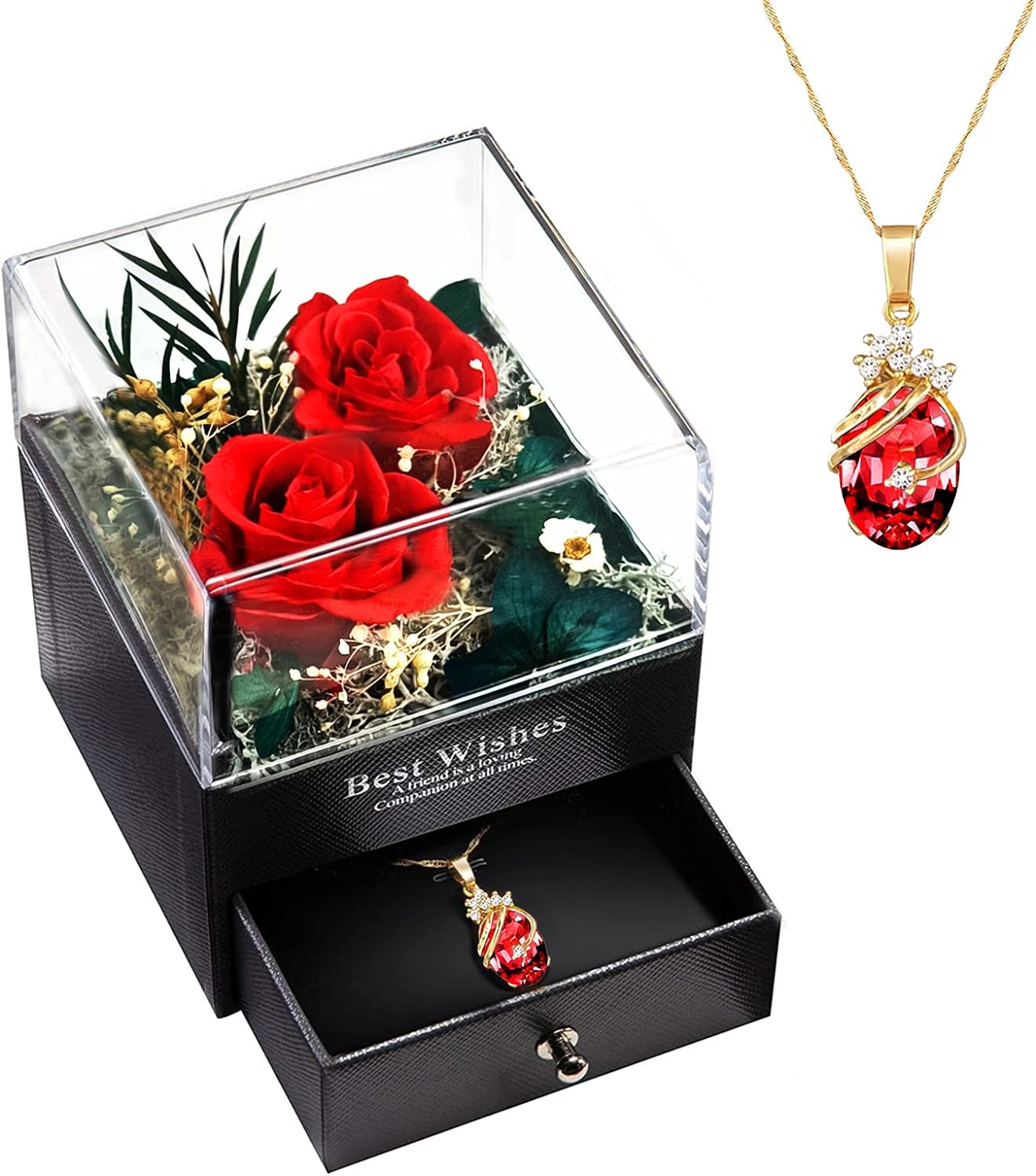 MINCHEDA Eternal Rose Gift for Women, Preserved Rose with Necklace, Real Flower Jewelry Gifts for Mother Day, Valentines, Birthday, Anniversary