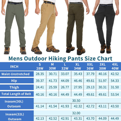 NOUKOW Men's Outdoor Hiking Pants Quick Dry Lightweight Waterproof Work Pants for Men Stretch 6 Zip Pockets and Belt