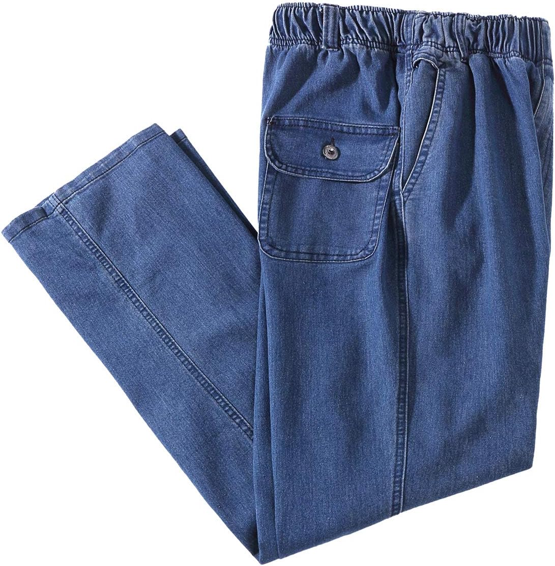 IDEALSANXUN Men’s Elastic Waist Loose Fit Denim Pants Casual Solid Jeans Trouser