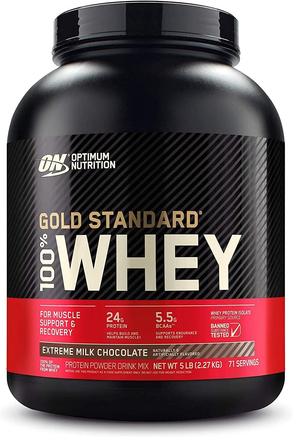 Optimum Nutrition (ON) Gold Standard 100% Whey Protein Powder Primary Source Isolate, 24 Grams of Protein for Muscle Support and Recovery - Delicious Strawberry, 10 Lbs, 146 Servings (4.53 KG)