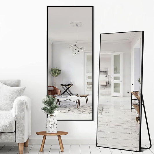 BOBBYQ Full Body Mirror Full Length Mirror with Black Aluminum Alloy Frame Mirror Full Length with Stand Wall Mounted Mirror Hanging Mirror for Wall Bedroom Bathroom Living Room Decor (black)