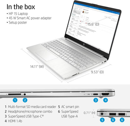 HP 2022 Newest Laptop Computer, 15.6" HD Display, Dual Core Intel i3-1115G4 (Upto 4.1GHz,Beats i5-1030G7), 16GB RAM, 512GB SSD, HD Webcam, Bluetooth, WiFi 6, 11+ Hour Battery, Win 11 +MarxsolCables