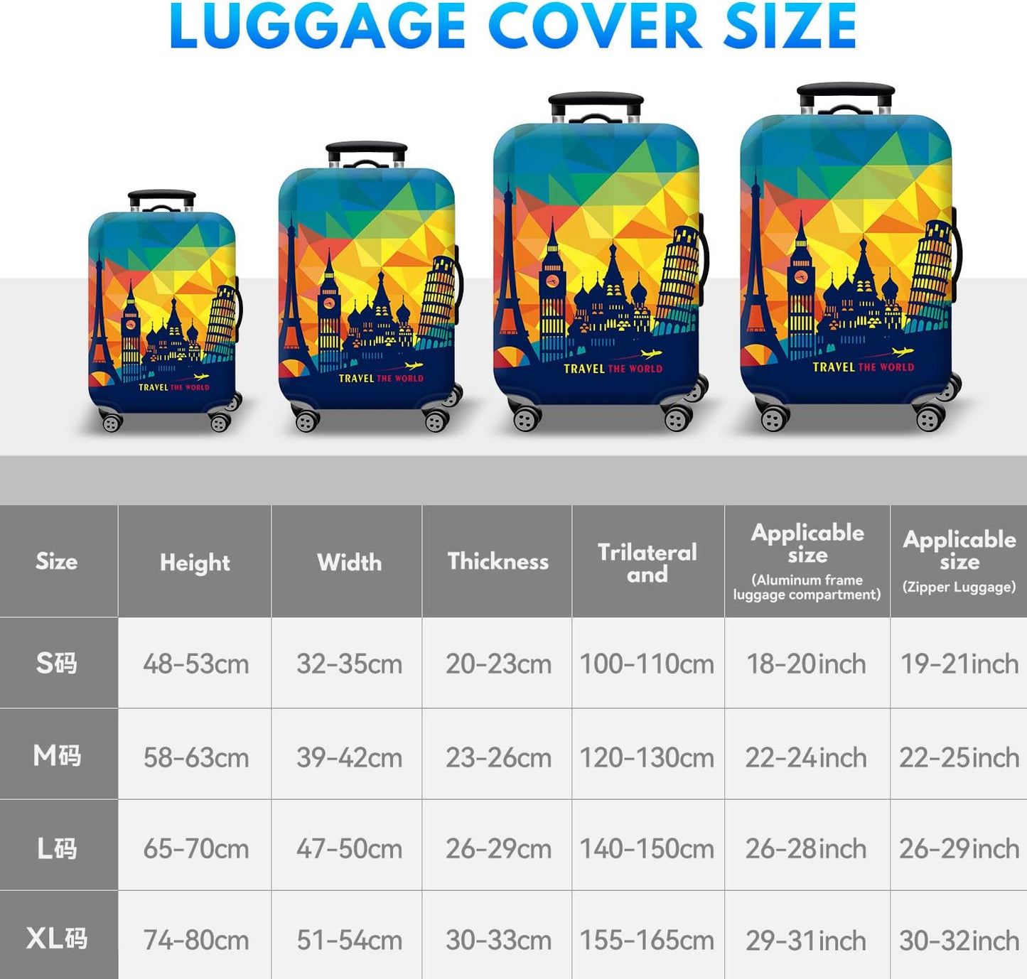 T Tersely Travel Luggage Cover Spandex Suitcase Protector Washable Baggage Covers (for 18-30 inch luggage) Premium Elasticated Luggage Protector -Go Travel (H301, L（26-28 inches）)