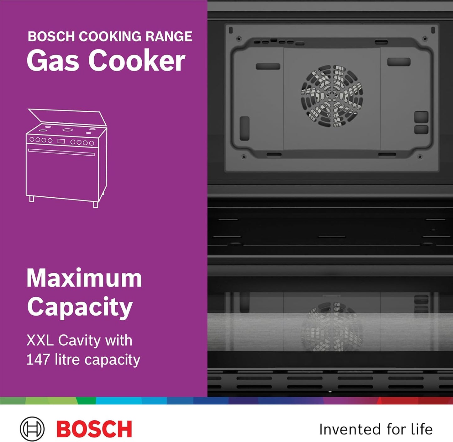 Bosch Free Standing Cooker, Gas Cooker 90cm, 147L, Gas Range Cooker, German Engineering Cooking Range HGW3ASQ50M