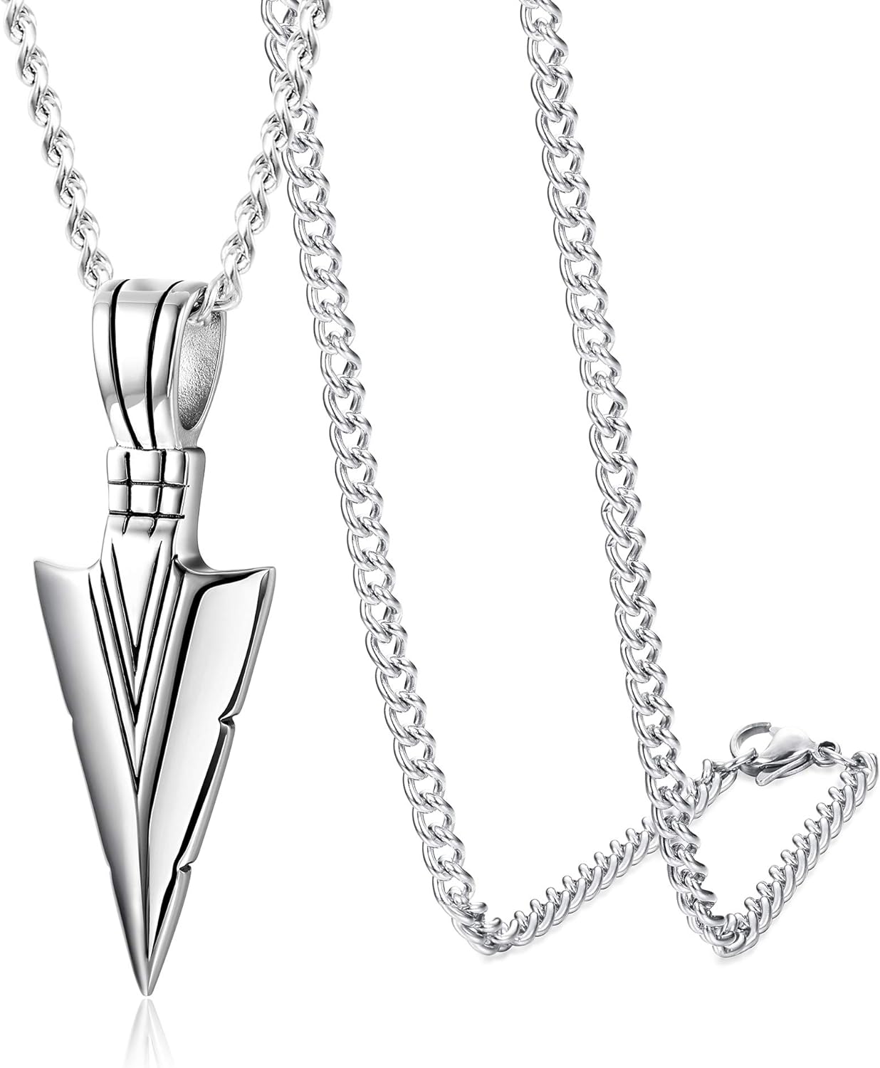 Jstyle Stainless Steel Pendant Necklace for Mens Boys Cool Spearpoint Arrowhead Pendant Chain Necklace Set