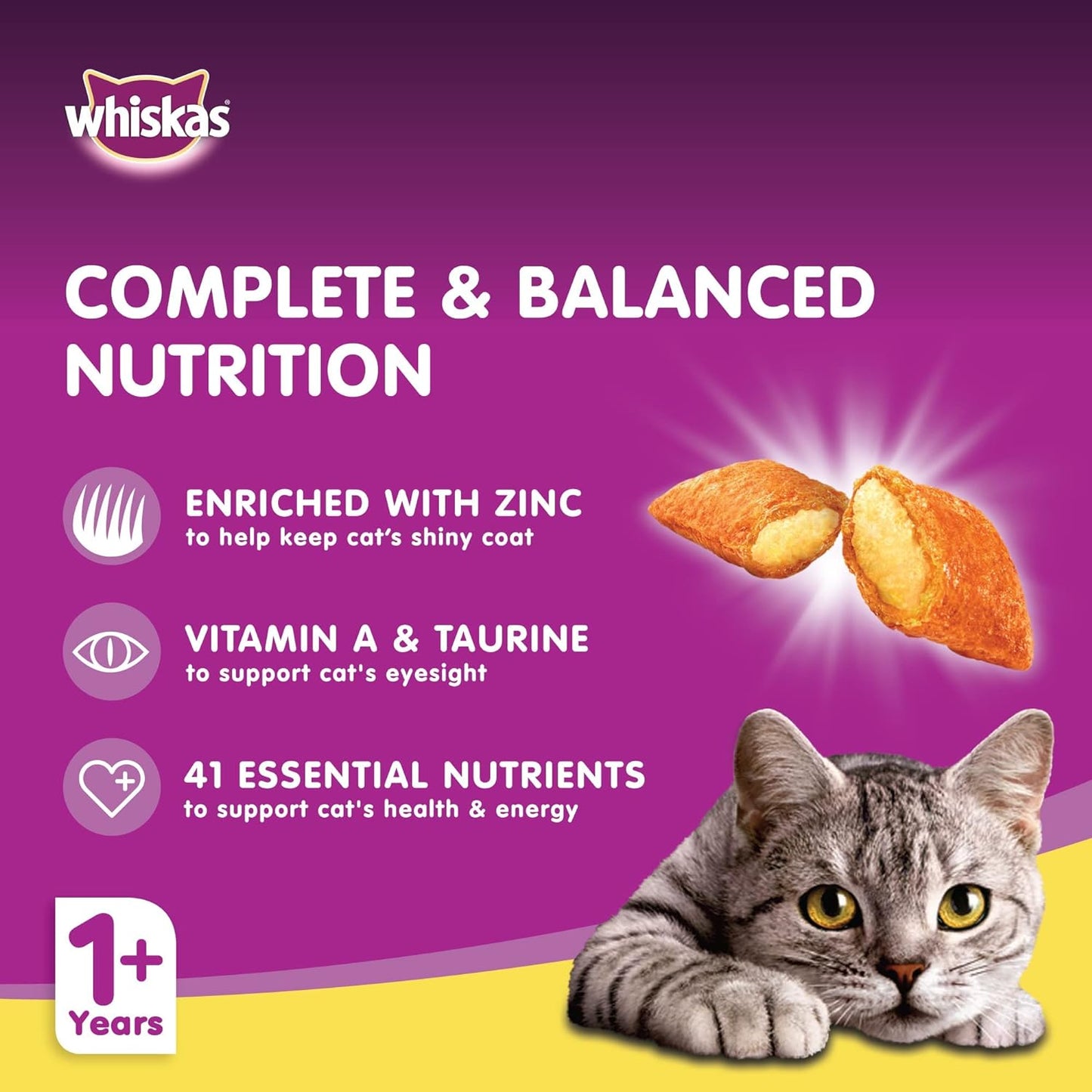 Whiskas Ocean Fish Dry Food, for Adult Cats 1+ Years, Formulated to Help Cats Maintain a Healthy Digestive Tract and Sustain a Healthy Weight, Complete Nutrition & Great Taste, Case of 15x480g