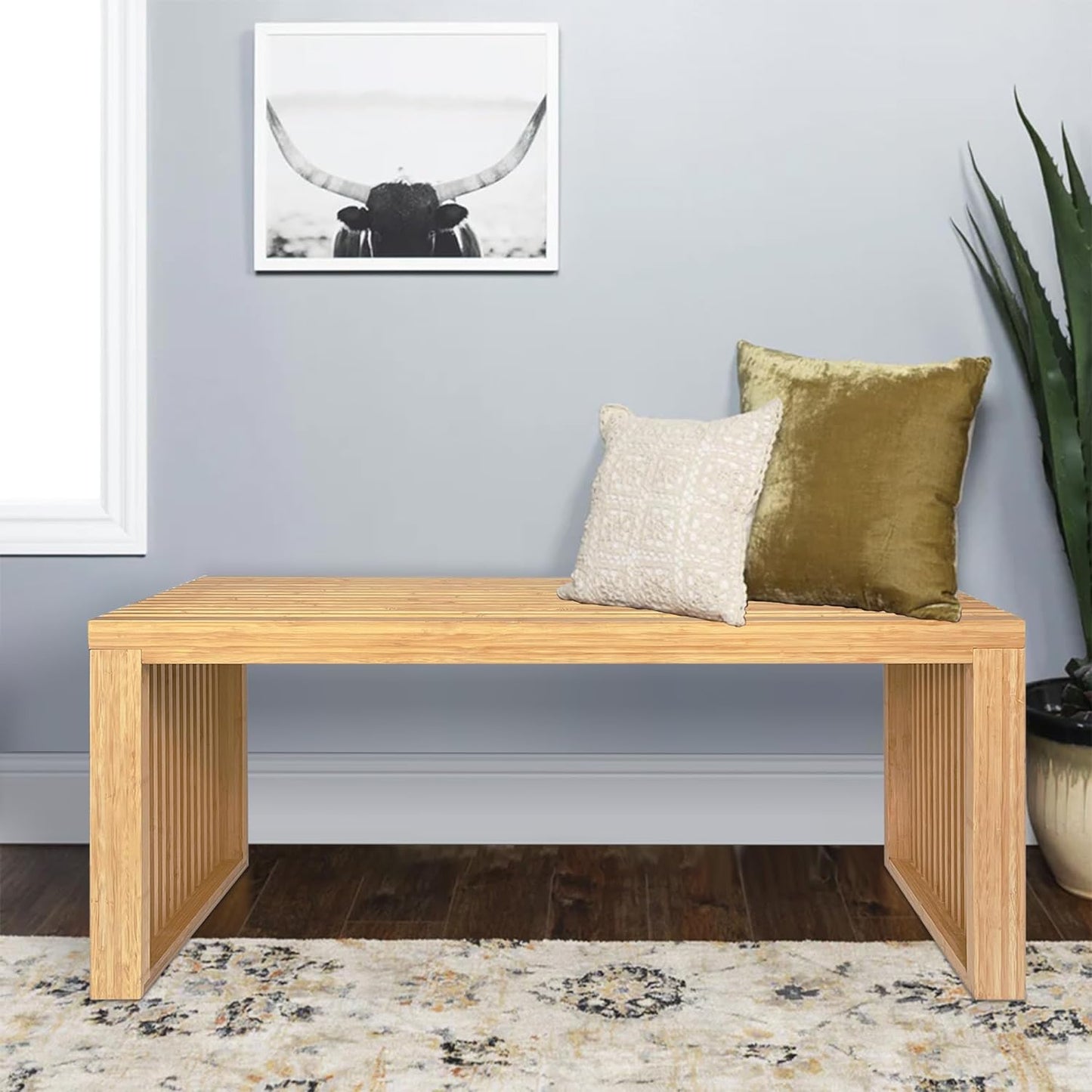 KORETECH Bamboo Dining Bench, Wood Bench, Bench Seat Wooden for Kitchen, Living Room, Dining Room, Natural Bamboo 35" L