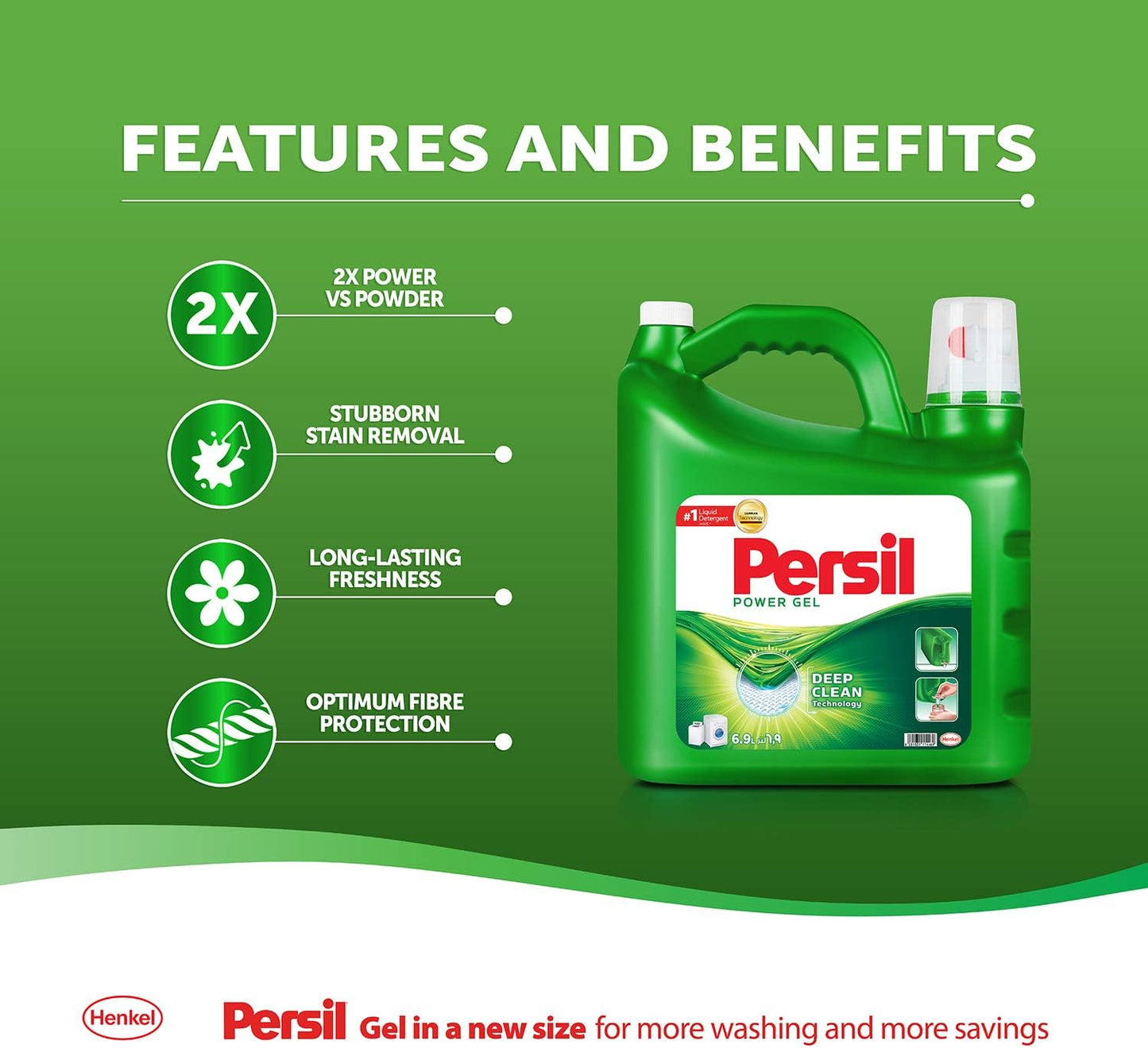 Persil Power Gel Liquid Laundry Detergent For All Washing Machines - 7 Litres, With 2X Power Vs Powder, Deep Clean Technology For Perfect Cleanliness And Long-Lasting Freshness