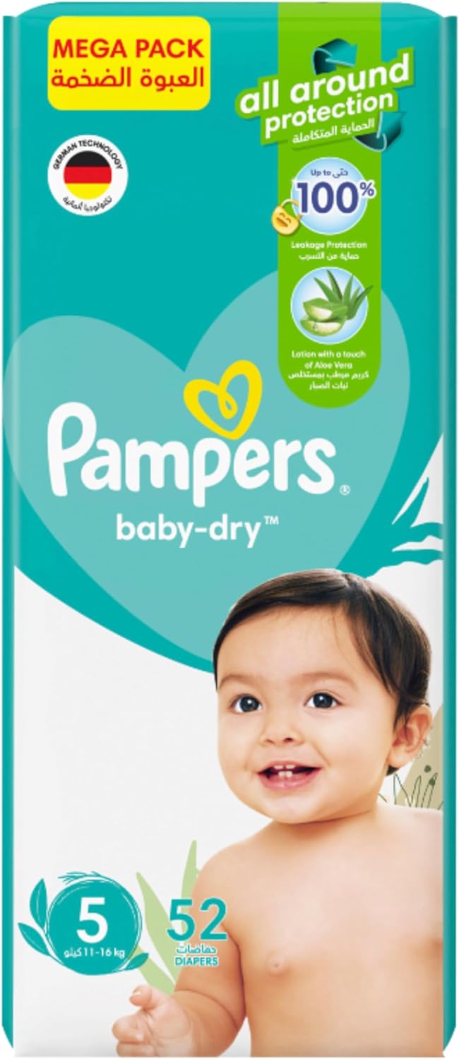 Pampers Baby-Dry Taped Diapers with Aloe Vera Lotion, up to 100% Leakage Protection, Size 5, 11-16kg, 280 Count