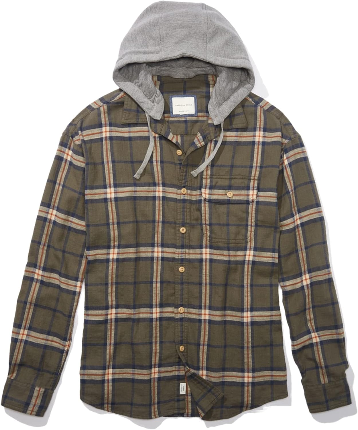 American Eagle Men Super Soft Hooded Flannel Shirt