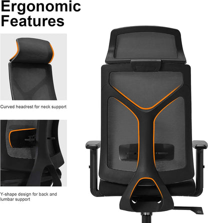 Daqian Home Executive Office Chair Ergonomic Computer Chair Wide Seat With Large Headrest, Modern Desk Chair Lumbar Support, Adjustable Armrests Mesh Chair