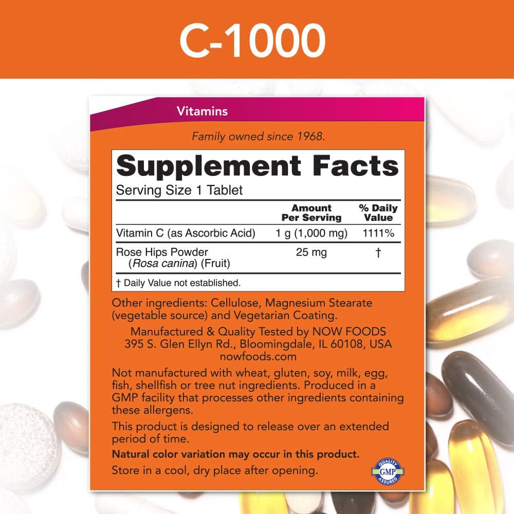 NOW Foods Vitamin C-1000 Sustained Release With Rose Hip, 100 Tablets