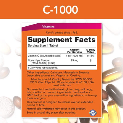 NOW Foods Vitamin C-1000 Sustained Release With Rose Hip, 100 Tablets