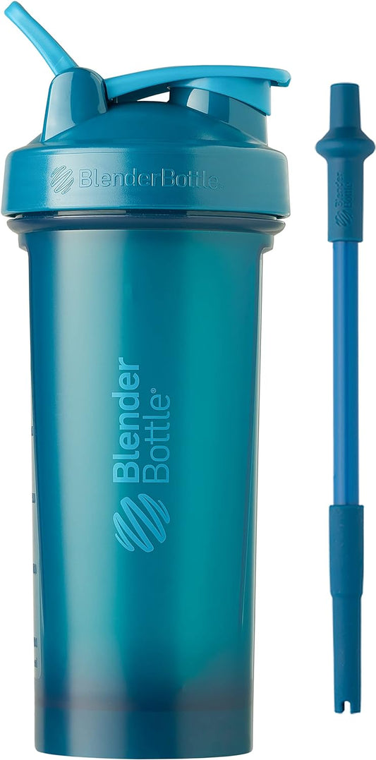 BlenderBottle Classic V2 Shaker Bottle Protein Shakes and Pre Workout, 28-Ounce, Ocean Blue + Straw