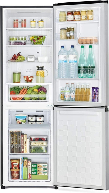 Hitachi 410L Gross Bottom Mount Double Door Refrigerator, 2 Doors No Frost Fridge Freezer, Inverter Control With Dual Fan Cooling, Eco Thermo-Sensor, Bottle & Wine Shelf, Glass Black, RBG410PUK6GBK