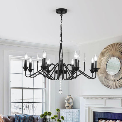 Ganeed French Country Chandeliers,8 Lights Industrial Farmhouse Pendant Light Fixture,Black Candle Ceiling Chandelier Height Adjustable for Living Room Bedroom Entryway Kitchen Island