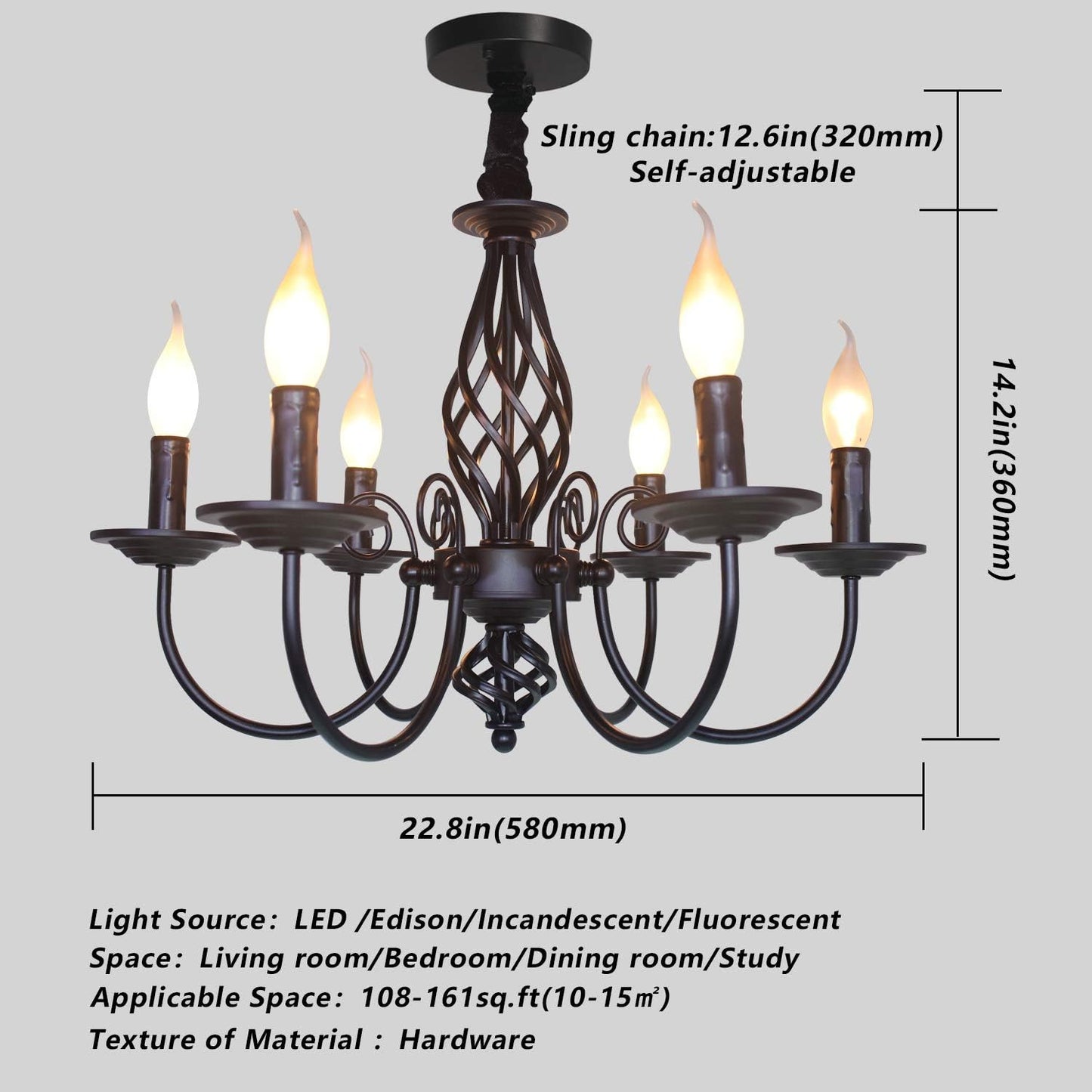 Ganeed French Country Chandeliers,8 Lights Industrial Farmhouse Pendant Light Fixture,Black Candle Ceiling Chandelier Height Adjustable for Living Room Bedroom Entryway Kitchen Island